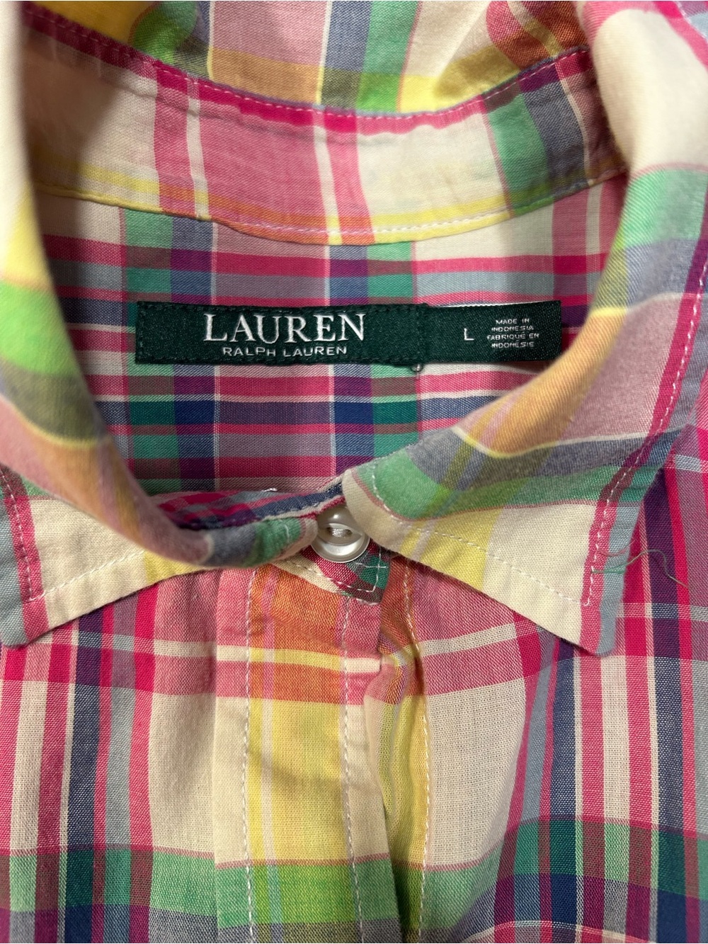 Lauren Ralph Lauren Top Womens Madras Plaid Lightweight Cotton Shirt Medium - Picture 4 of 4